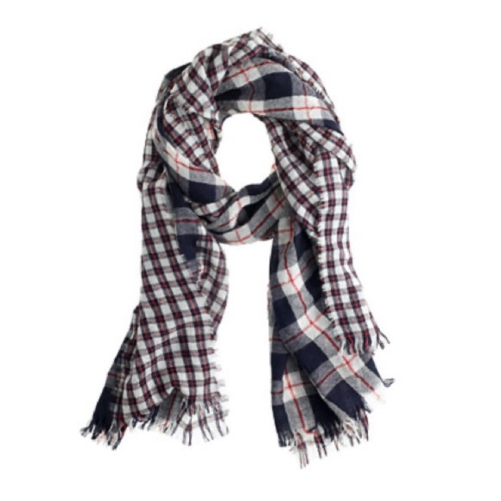 J. Crew Wool Linen Oversized Plaid Scarf